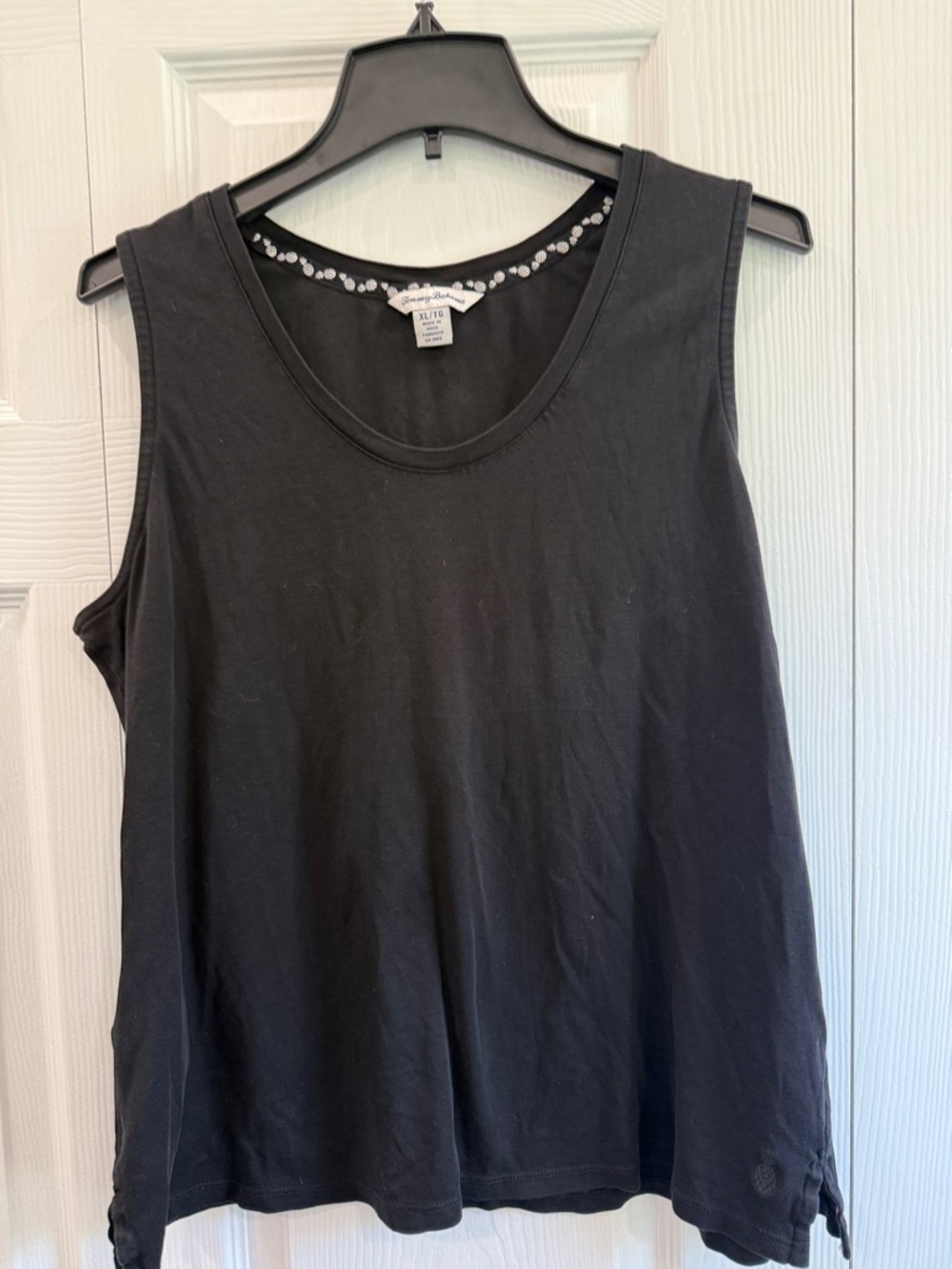 Tommy Bahama Black 100%Cotton Tank with Pineapple Trim Size XL minimalist travel